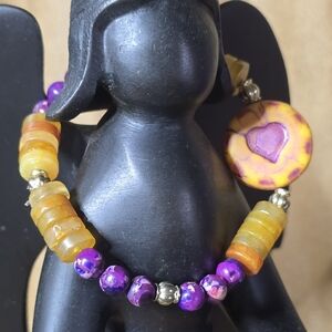 Handmade Purple Marbled Stone & Yellow Heishi Bead Bracelet
